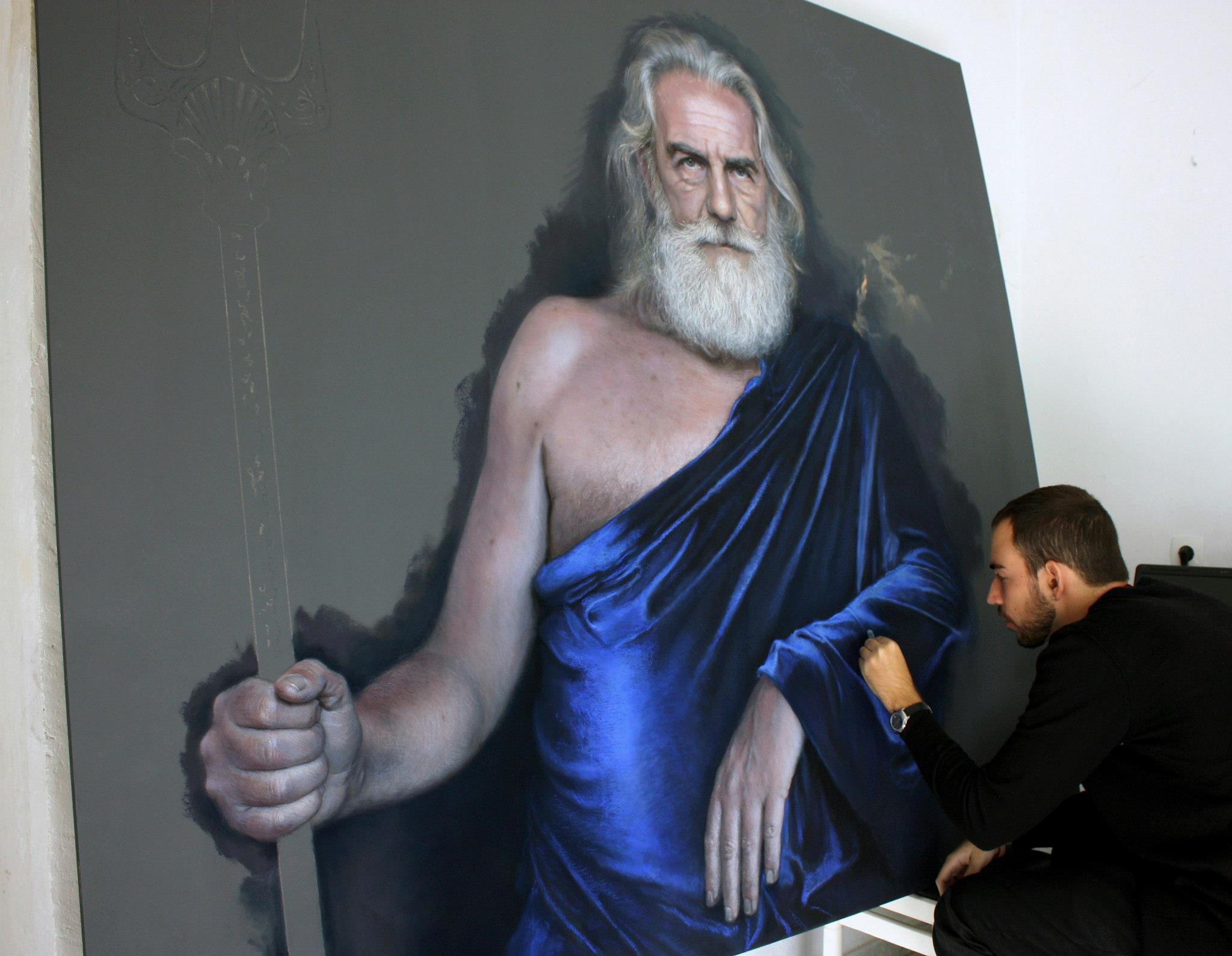 Ruben Belloso Adorno 'Poseidon'  pastel painting work in progress