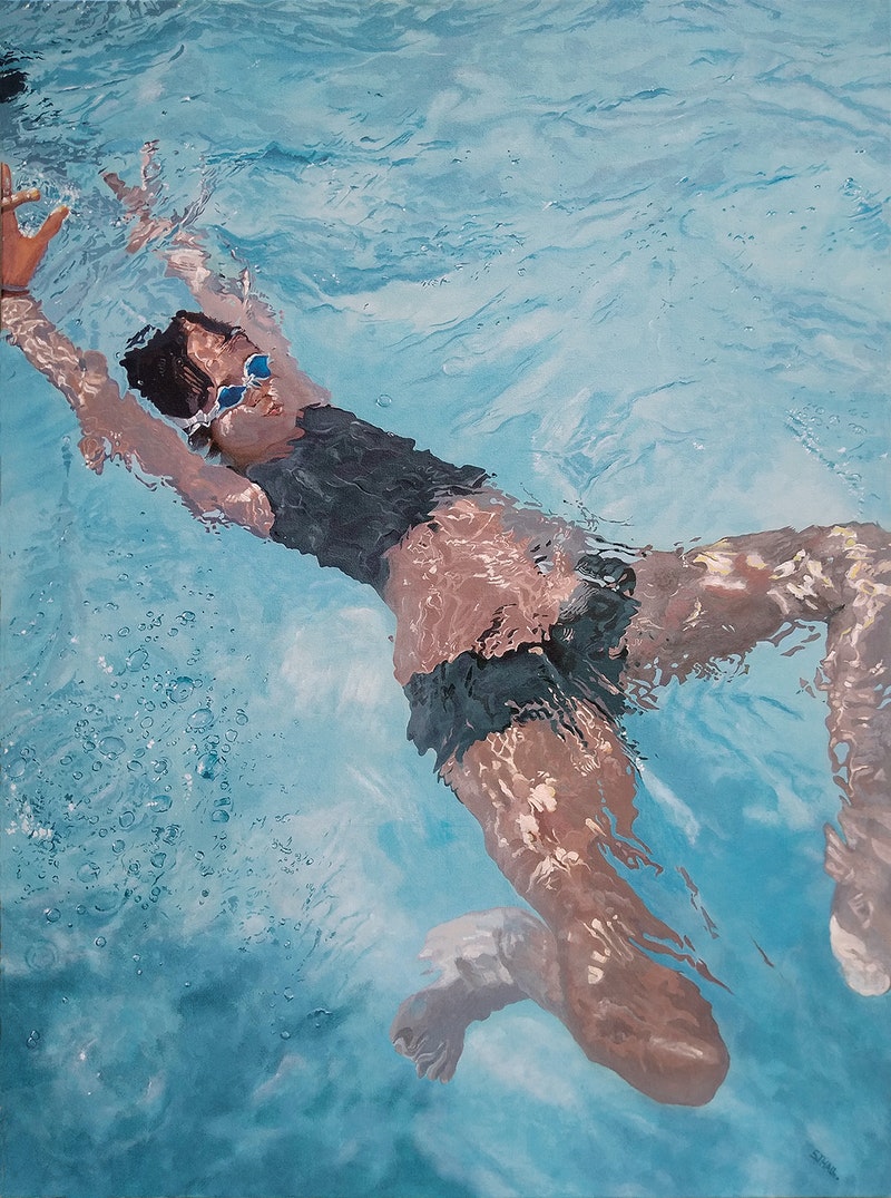'Blue Goggles', Stephen Hall, Acrylic on canvas, 100 x 75 cm