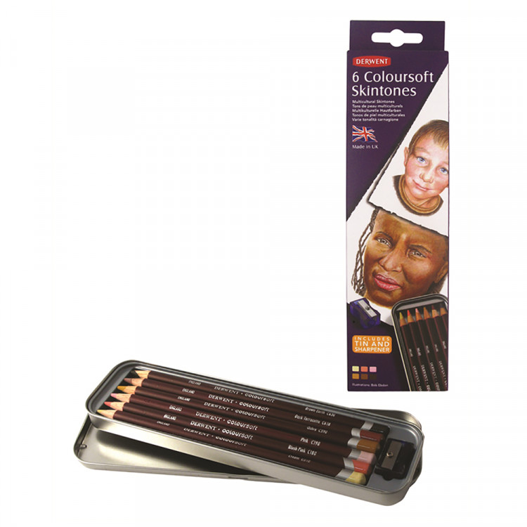 Derwent Coloursoft Skintones 6 Tin Skin Tone & Portrait Colour Pencil Set 