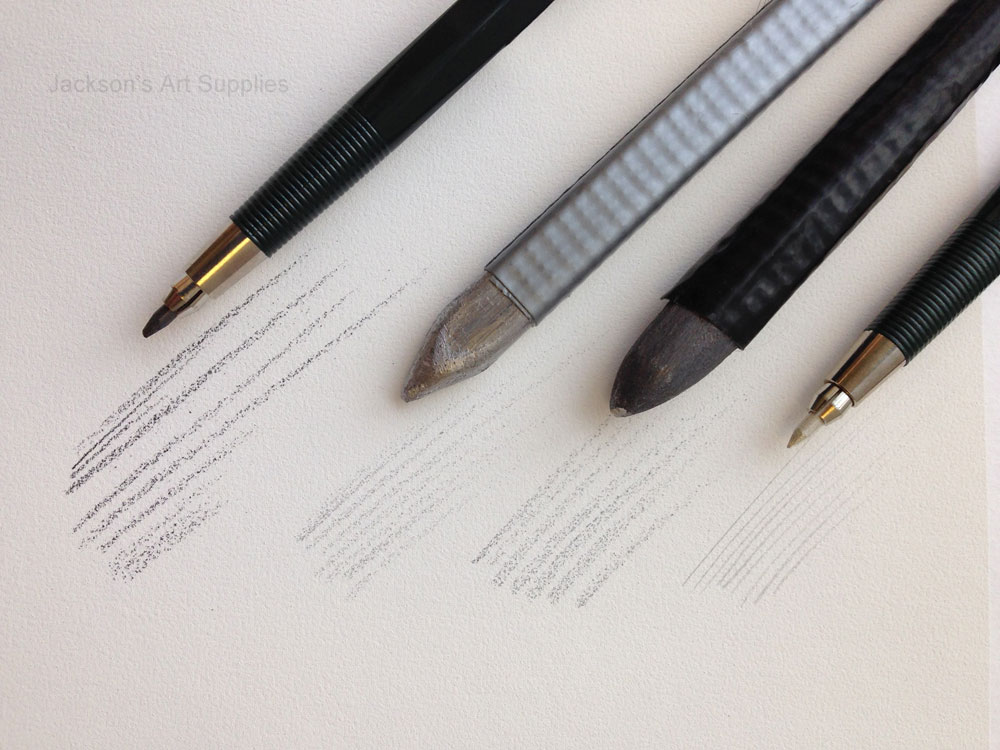 left-right:  2mm graphite, lead-tin stylus, lead stylus, 2mm silverpoint rod