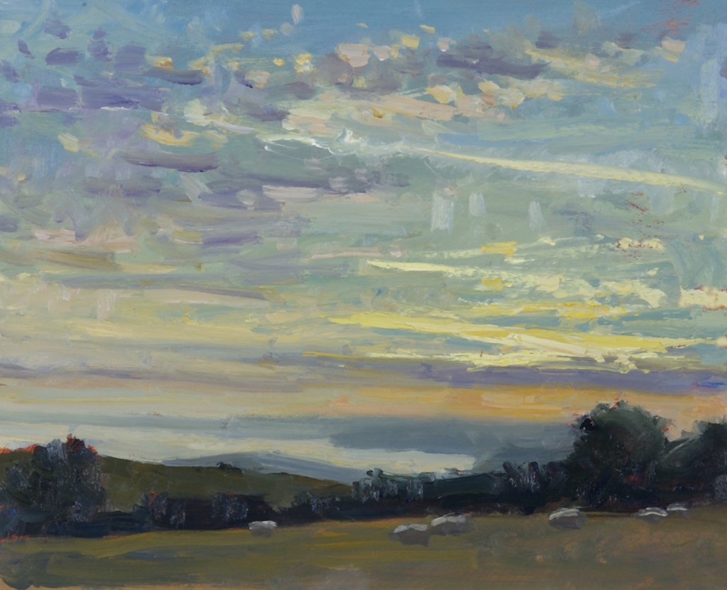 'Evening sky over Lyme Bay' by Colin Willey Oil 8''x10''