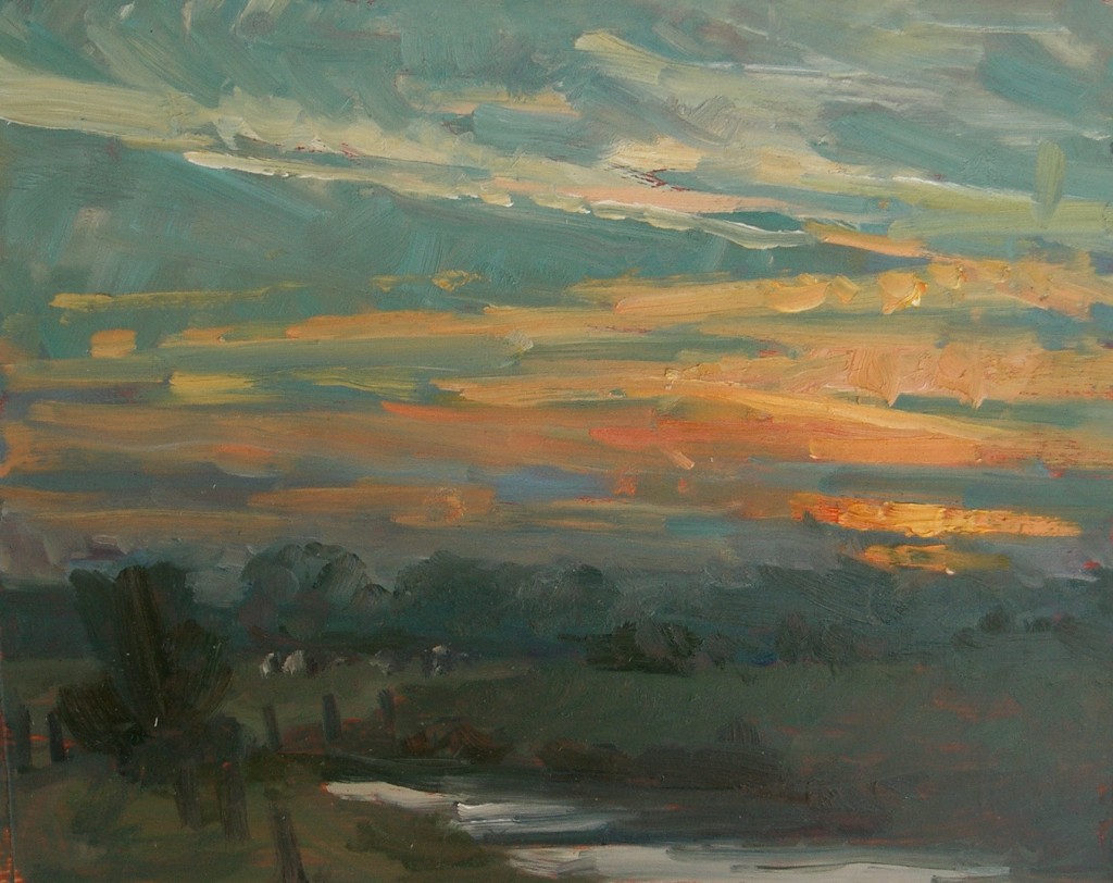 'Sunset by the Frome' by Colin Willey Oil  8''x10''