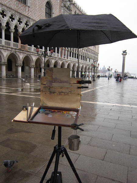 Painting in the Rain in Venice