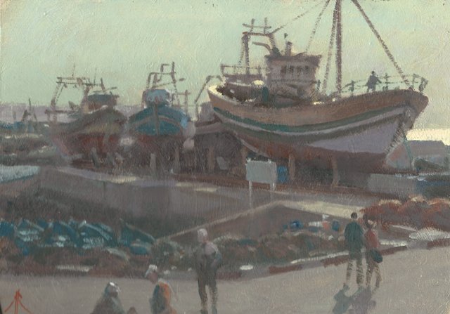 The Quayside, Essaouira by Michael Richardson, oil on board, 10"x14"