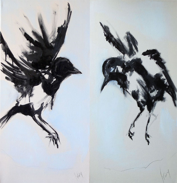 Hannah Ivory Baker oil painting Magpies