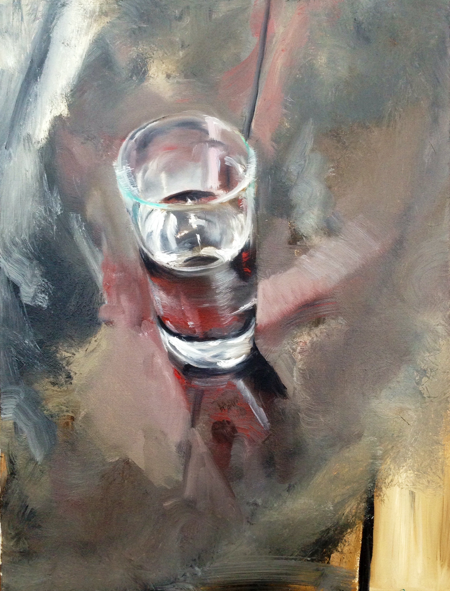 'Glass of Water' by Conrad Frankel, oil on canvas,  16" x 20"
