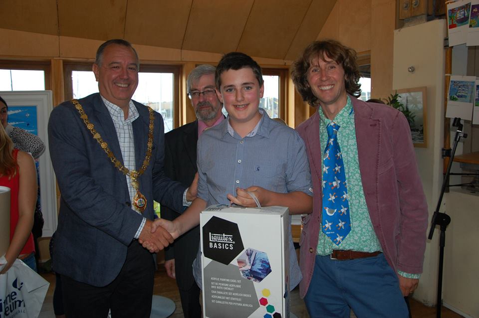 Left to right: The Mayor of Falmouth, John Frankland Creative Director of the Project, Ross Yeo the winner and the artist John Dyer.