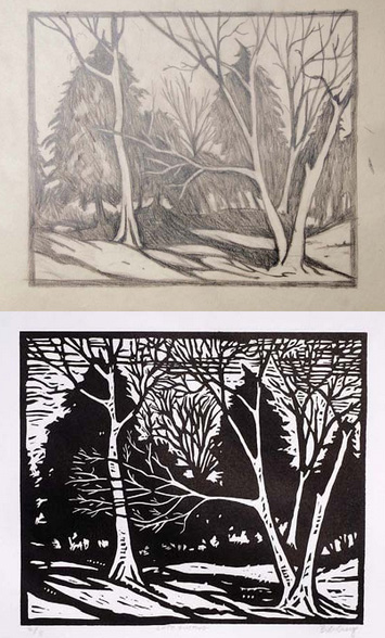 Showing that almost any drawing can be made into a print. Block Printing: Techniques for Linoleum and Wood  by Robert Craig and Sandy Allison