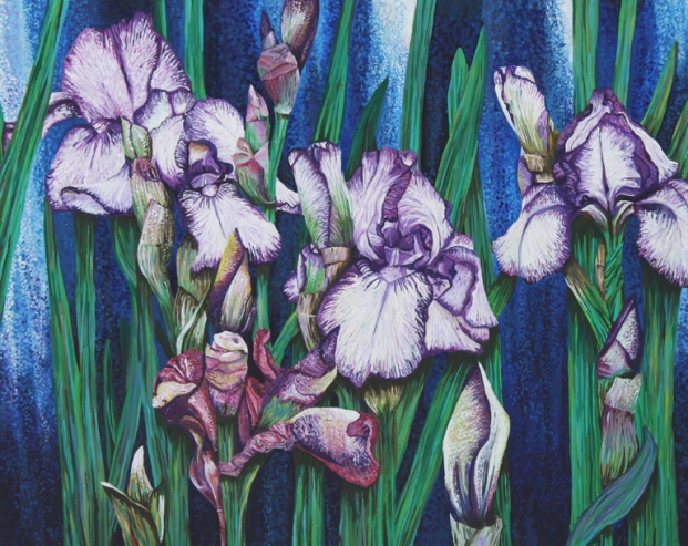 Roz Edwards: 'Painting of Irises', acrylic on canvas