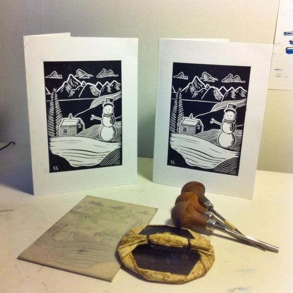 Sam Scales - Honourable Mention Linocut Christmas Cards