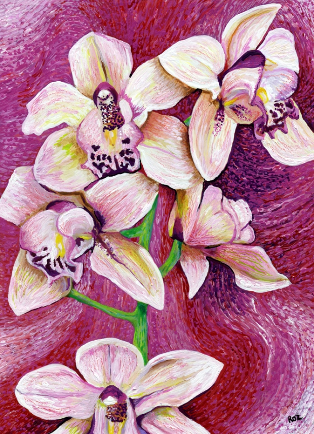 Roz Edwards: 'Orchid I', acrylic on canvas