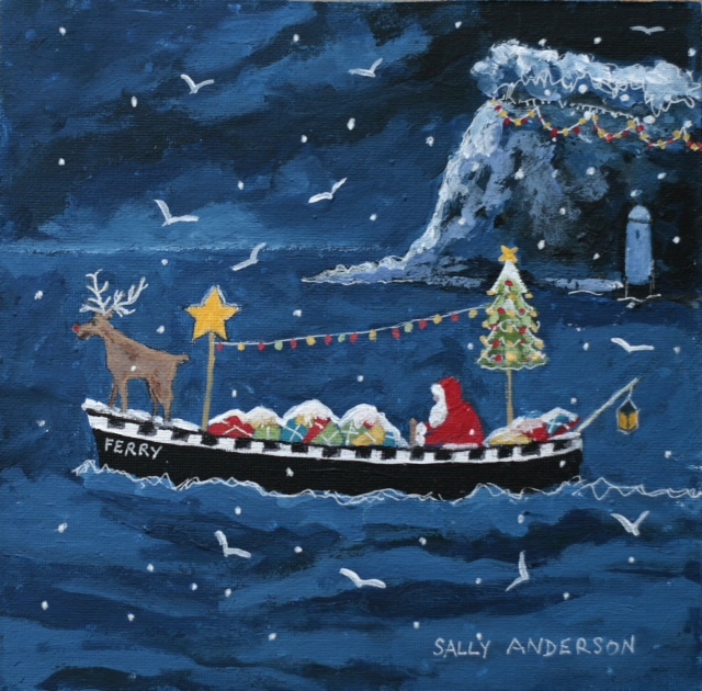 Sally Anderson Santa and Rudolph borrow the ferry Acrylic on canvas panel