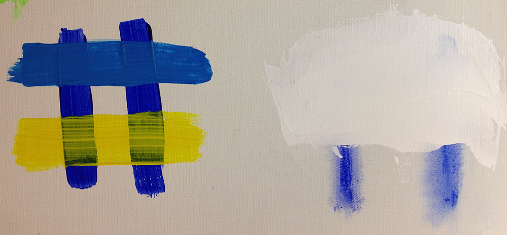 Looking at opacity and coverage. left: Azure Blue and Cadmium Yellow Lemon Hue over Ultramarine Blue right: Titanium White over Ultramarine Blue