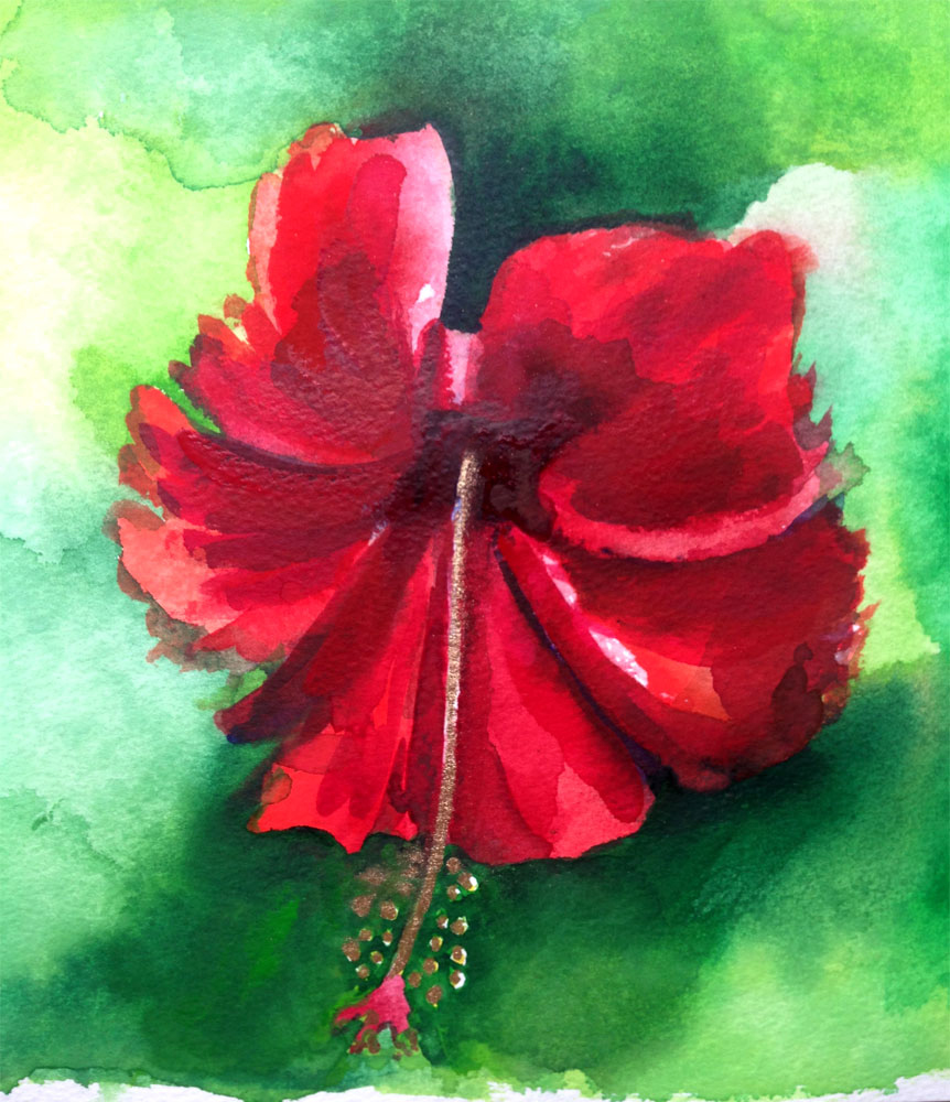 The flower sketch finished.  I painted the stamen with Aqua Bronze.  