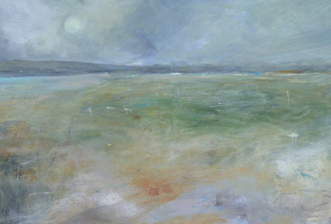 Lesley Birch: 'Dawn Mist', Acrylic & Ink on Linen, 102 x 69 cms