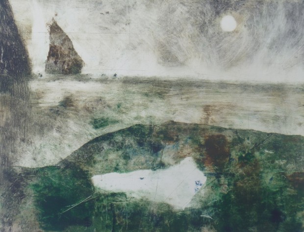 Lesley Birch: 'Benwee Memory', Monoprint with Drypoint on Somerset, 60 x 38 cms