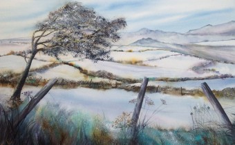 Chris Court: Snow on the Moors, watercolour