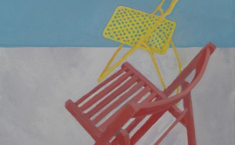 Wendy Jacob: 'Red and Yellow Stacking Chairs', gouache