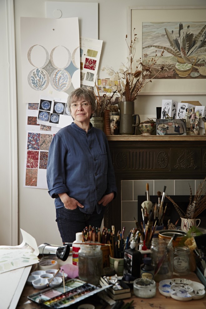Angie Lewin, artist of St Jude's gallery in her Edinburgh studio.
