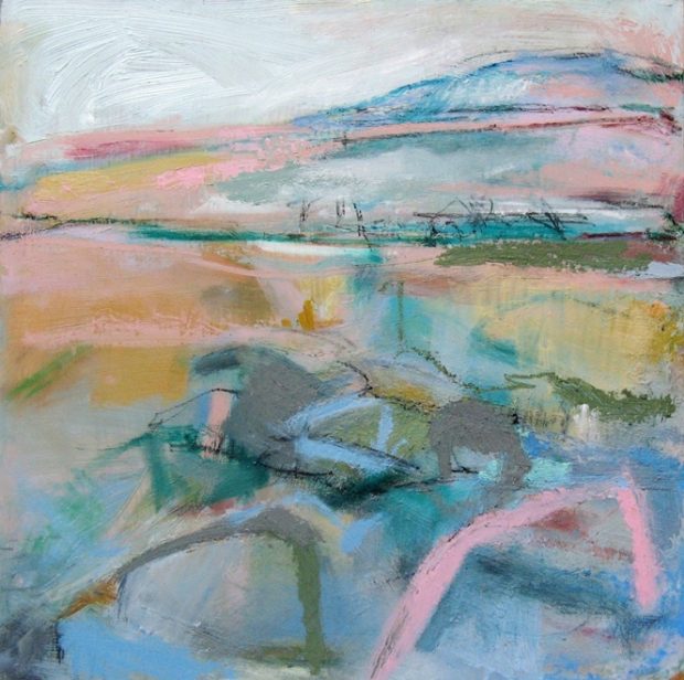 Janine Baldwin: 'Pebbles and Rocks, Cool Water', oil and charcoal on panel, 35 x 35cm