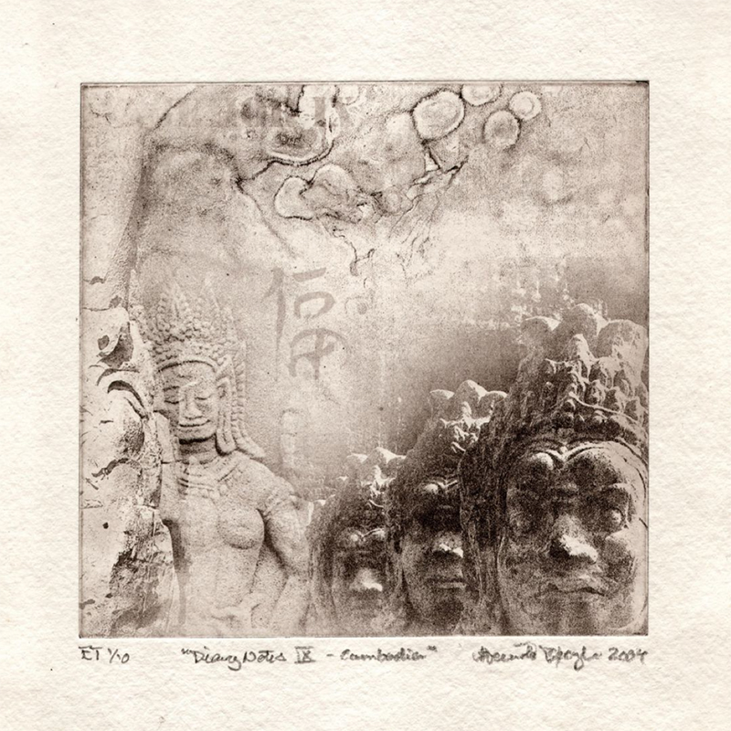 Intaglio Print by Henrik Boegh from the series 'Angkhor Diary Notes'. 20 x 20 cm. 
