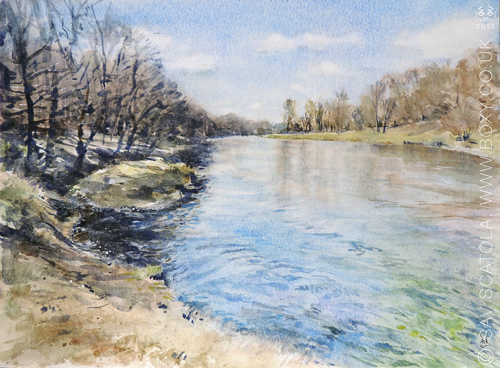  River Tweed from Abbotsford. Watercolour on Bockingford by Sav Scatola