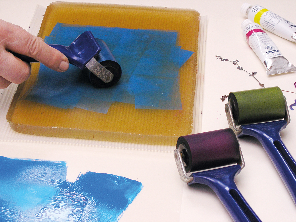 Gelatin Plate Printing with Schmincke Aqua Linoprint colours