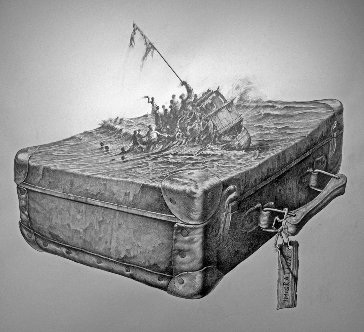 Agim Sulaj Refugees Graphite, 170 x 150 cm