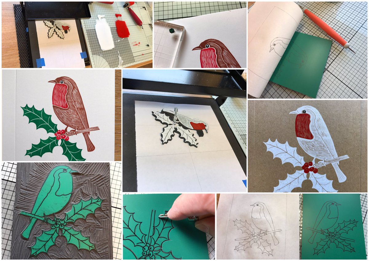 John A compilation of photos from his linoprint of a Christmas robin. He said he was "hoping to give others inspiration to try linoprinting as I only started at the beginning of October "