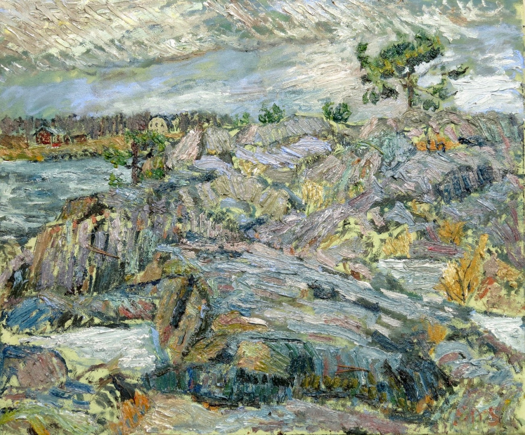 'Rock Formation at Grisslehamn' John Maclean Oil on canvas, 64x53 cm, 2017