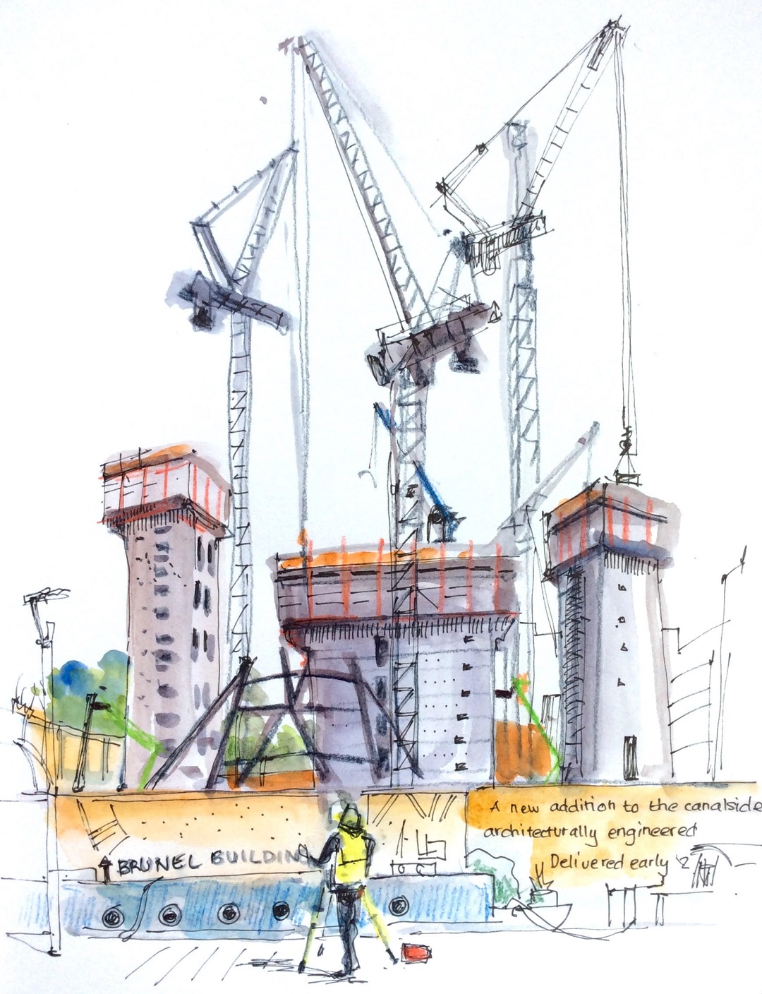Brunel Building, Paddington, London, August 2017 Katie Clare Pen, wash and coloured pencils, drawn in the artist's Stillman and Bern Alpha Softcover sketchbook, 20 x 25 cm