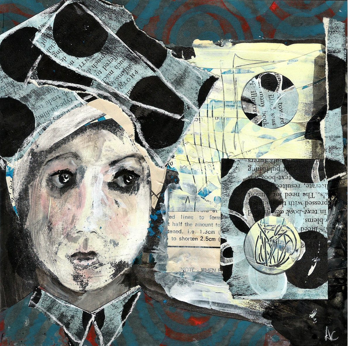 'Girl with Headdress' Andrea Clement Mixed Media, 20cm x 20cm, 2017