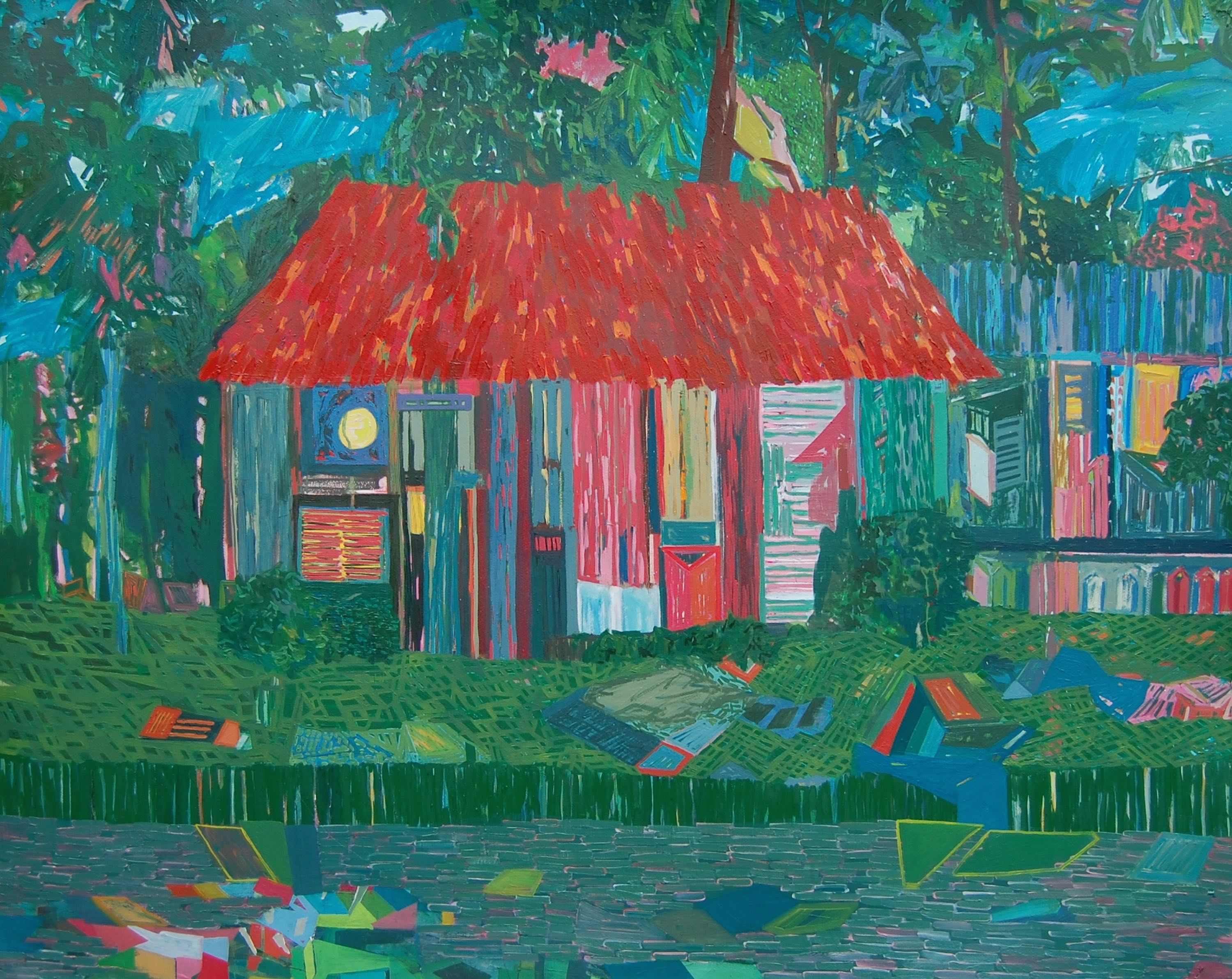 Kathryn Maple, RED ROOF, Oil on Paper, H120 x W150cm