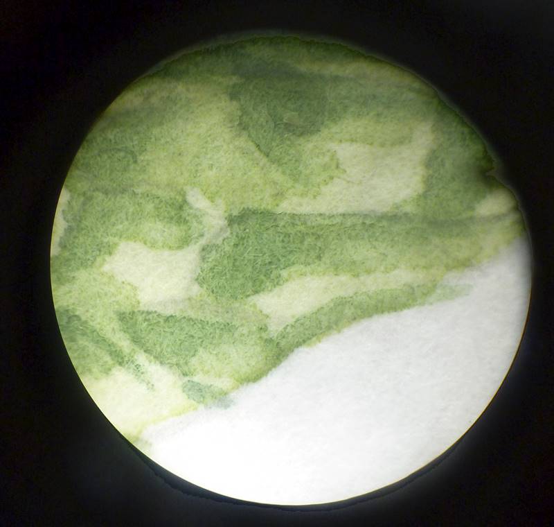 Stonehenge Aqua with paint on under the microscope