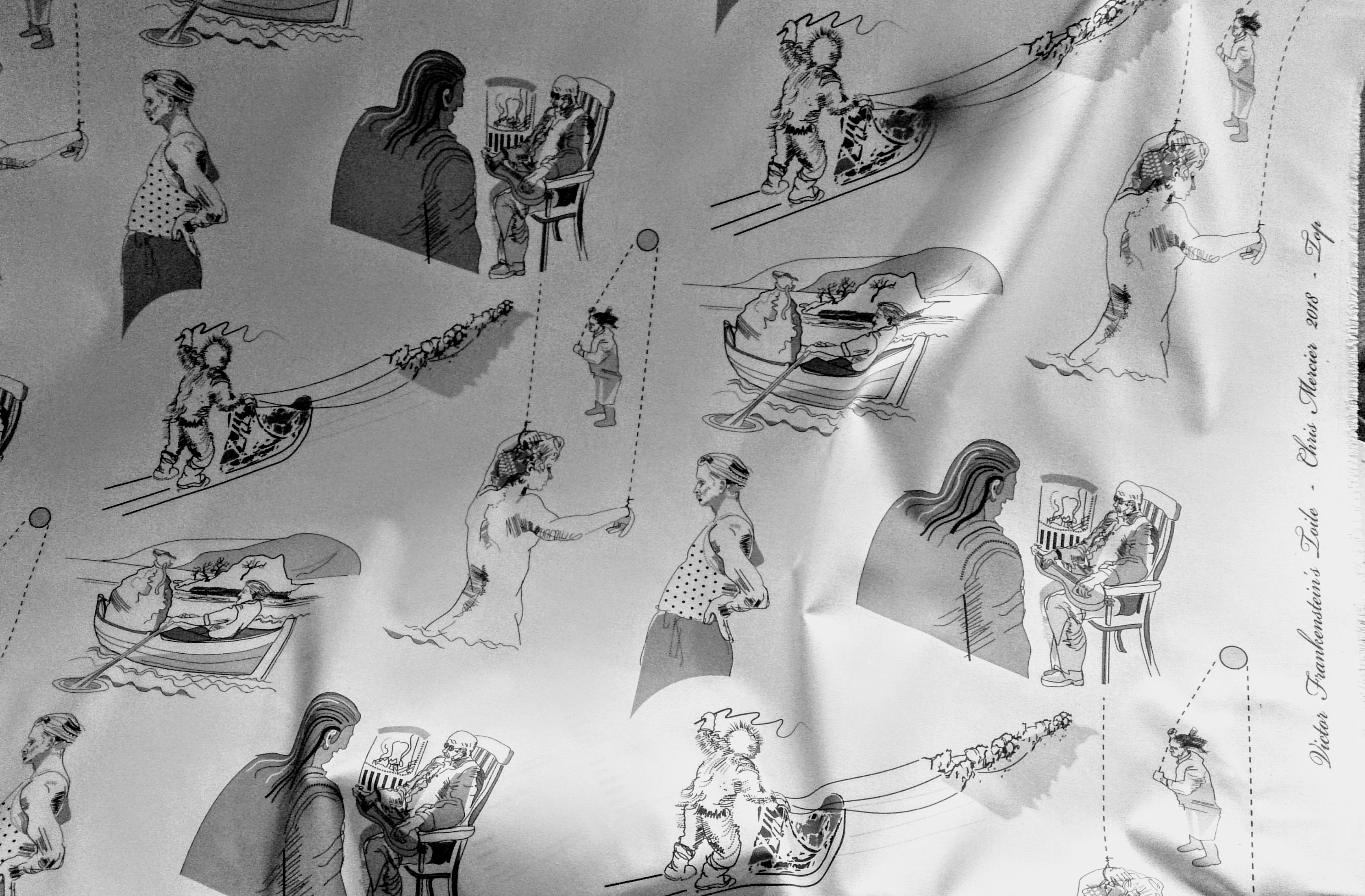 ToileFabric, The Frankenstein’s Toile digitally printed on cotton fabric by Chris Mercier.