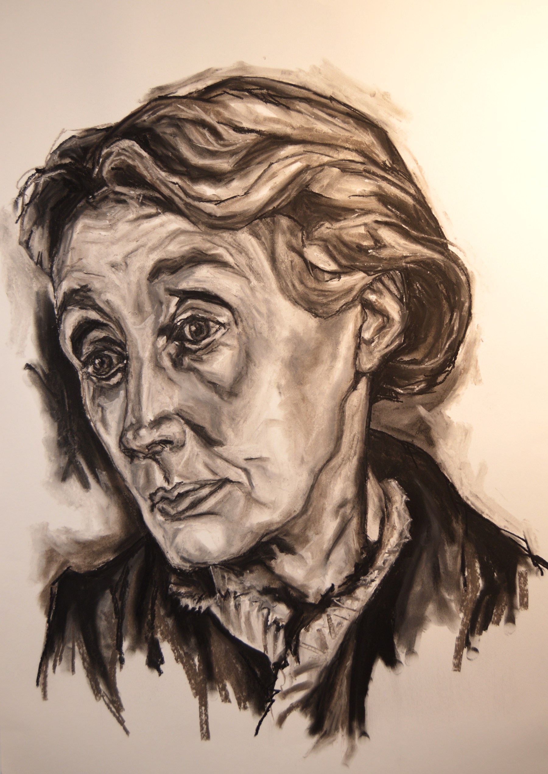 <em>It is fatal to be a man or woman pure and simple: one must be a woman manly, or a man womanly. (Virginia Woolf )</em>, 2018 <br /> Thom Kofoed <br /> Charcoal, 23x33in