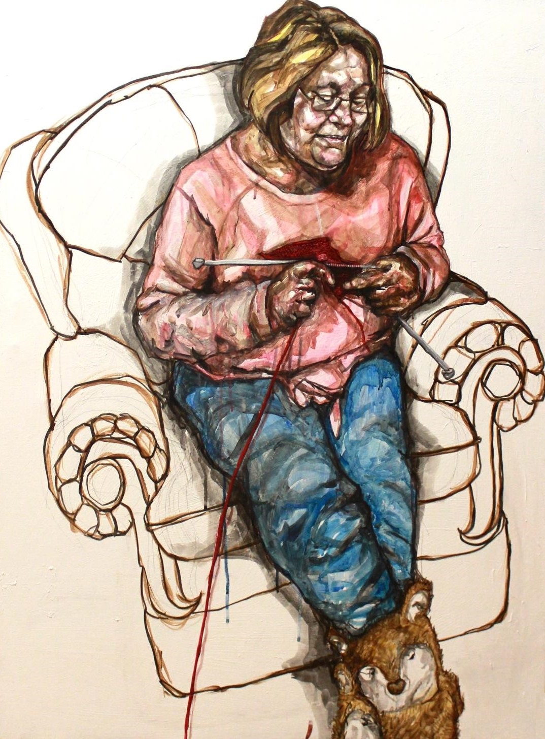 Mum knitting, through the eyes of Vanessa Bell , 2016Thom Kofoed Acrylic on canvas, 23x33in
