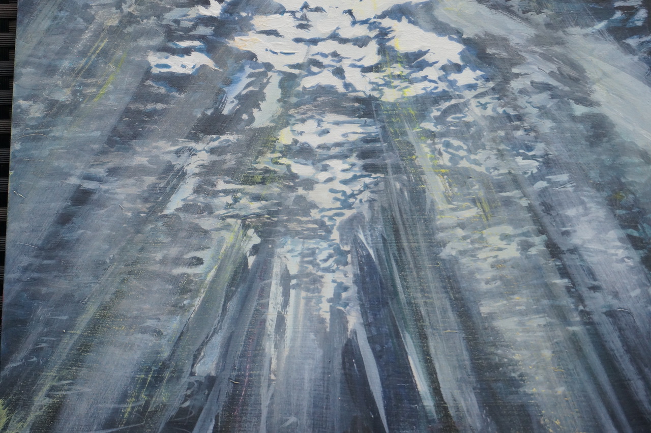 Sarah Hirigoyen, “Study of light from the Ocean bed”. Medium is acrylic on wood panel. size is : 30.5cm x 23cm.