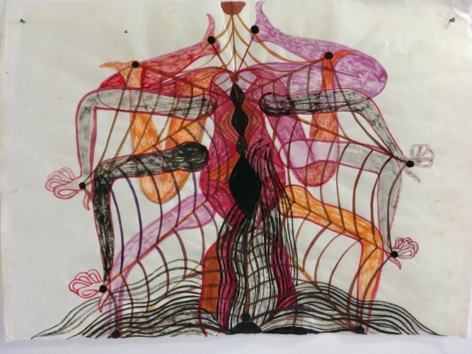 Emma Talbot, Web, 2018 Watercolour, gouache and acrylic on khadi paper 30cm x 42cm Courtesy the artist