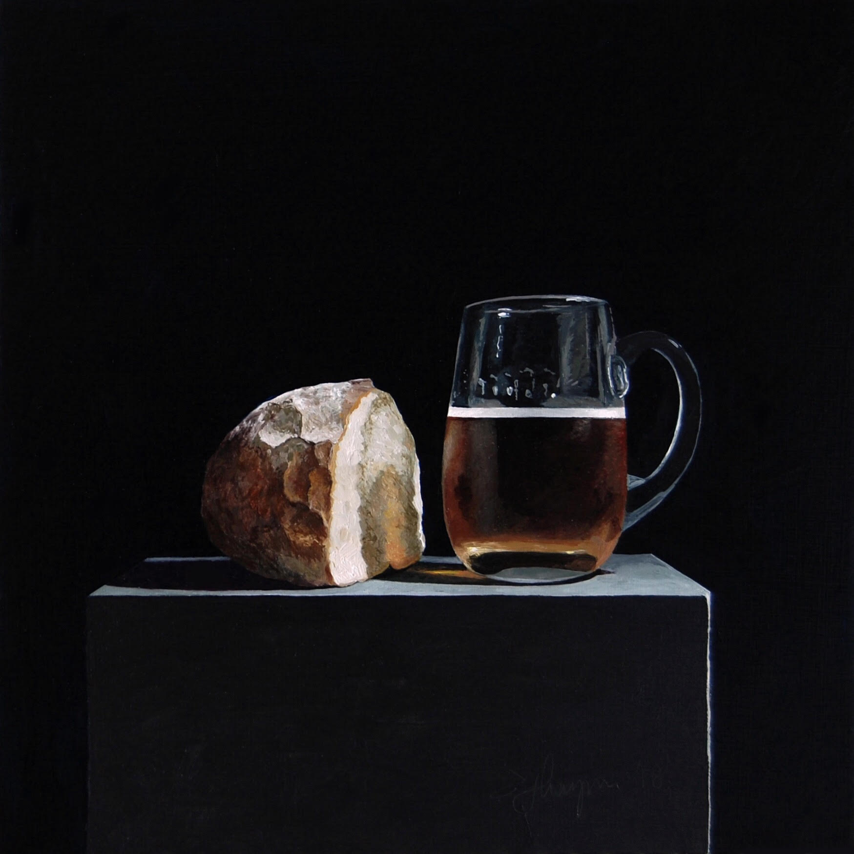 Beer & bread, 10” x 10”, Oil on Aluminium, 2018.