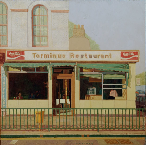 Doreen Fletcher,Terminus Restaurant,1986 Oil on Canvas, 24 x 24 ins