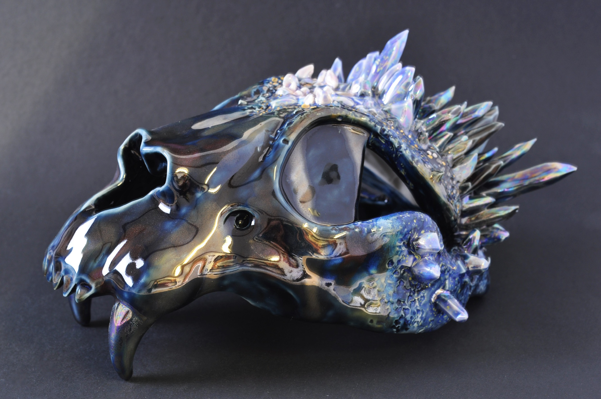 Abbie Sunter 'Freyja' skull porcelain with glaze and lustres 20x28x15cm