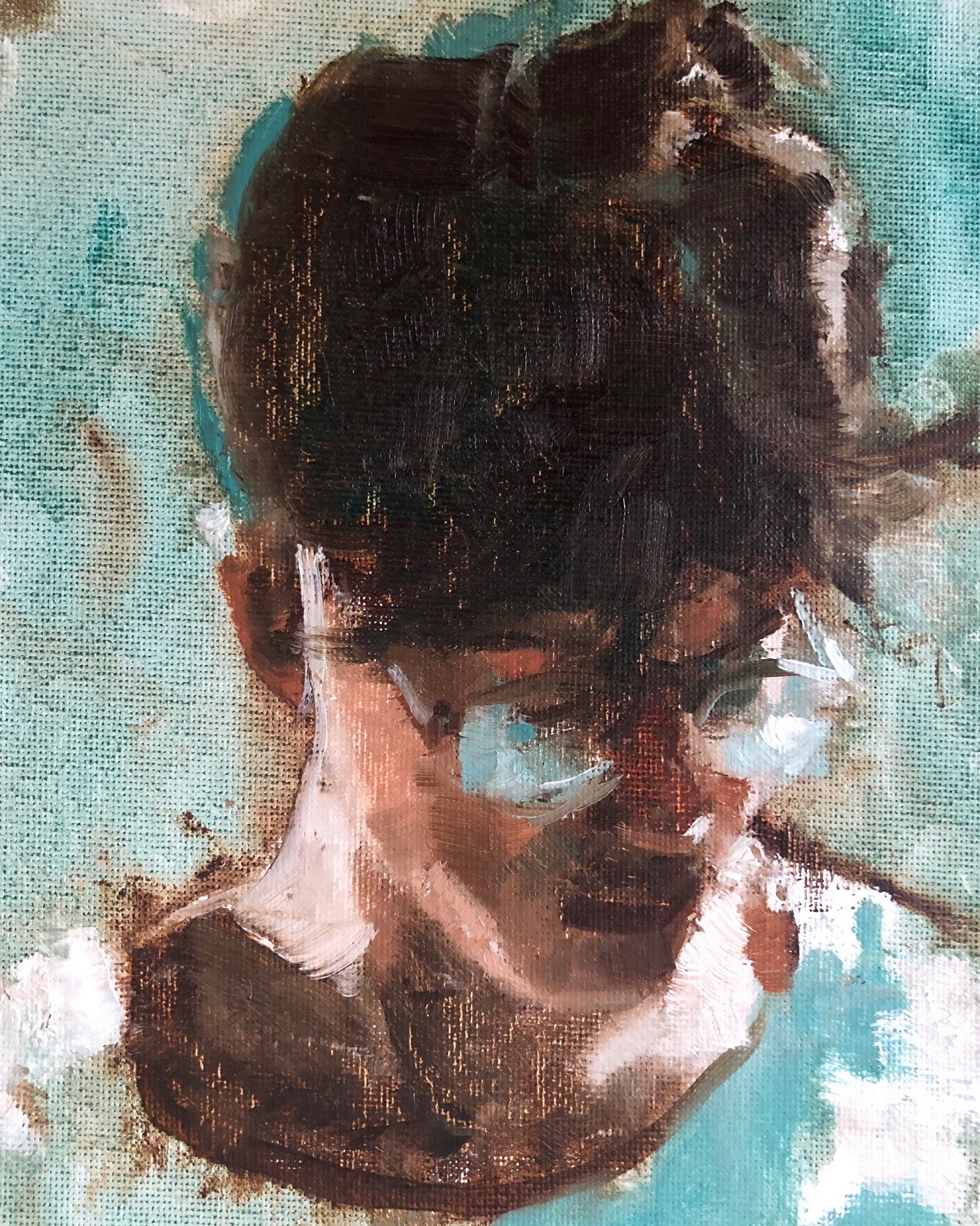 Man Looking Down (Ian Chang), 2019 Jonathan Chan Oil on canvas, 8 x 6 in
