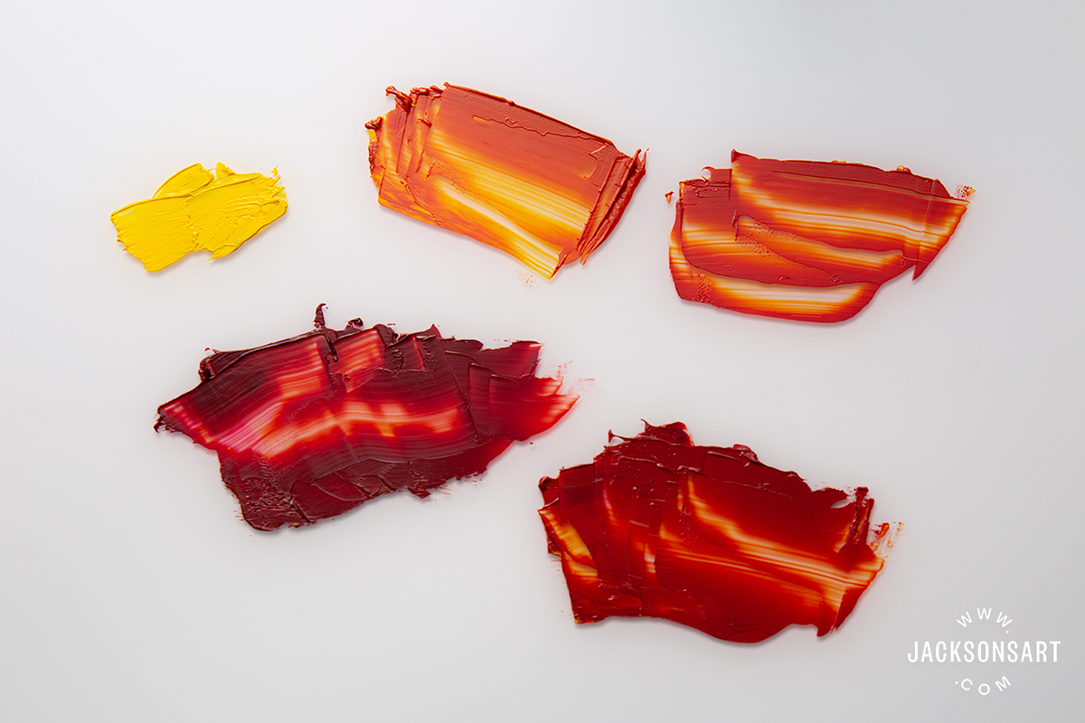 Alizarin Crimson mixtures with Cadmium Yellow Light Hue