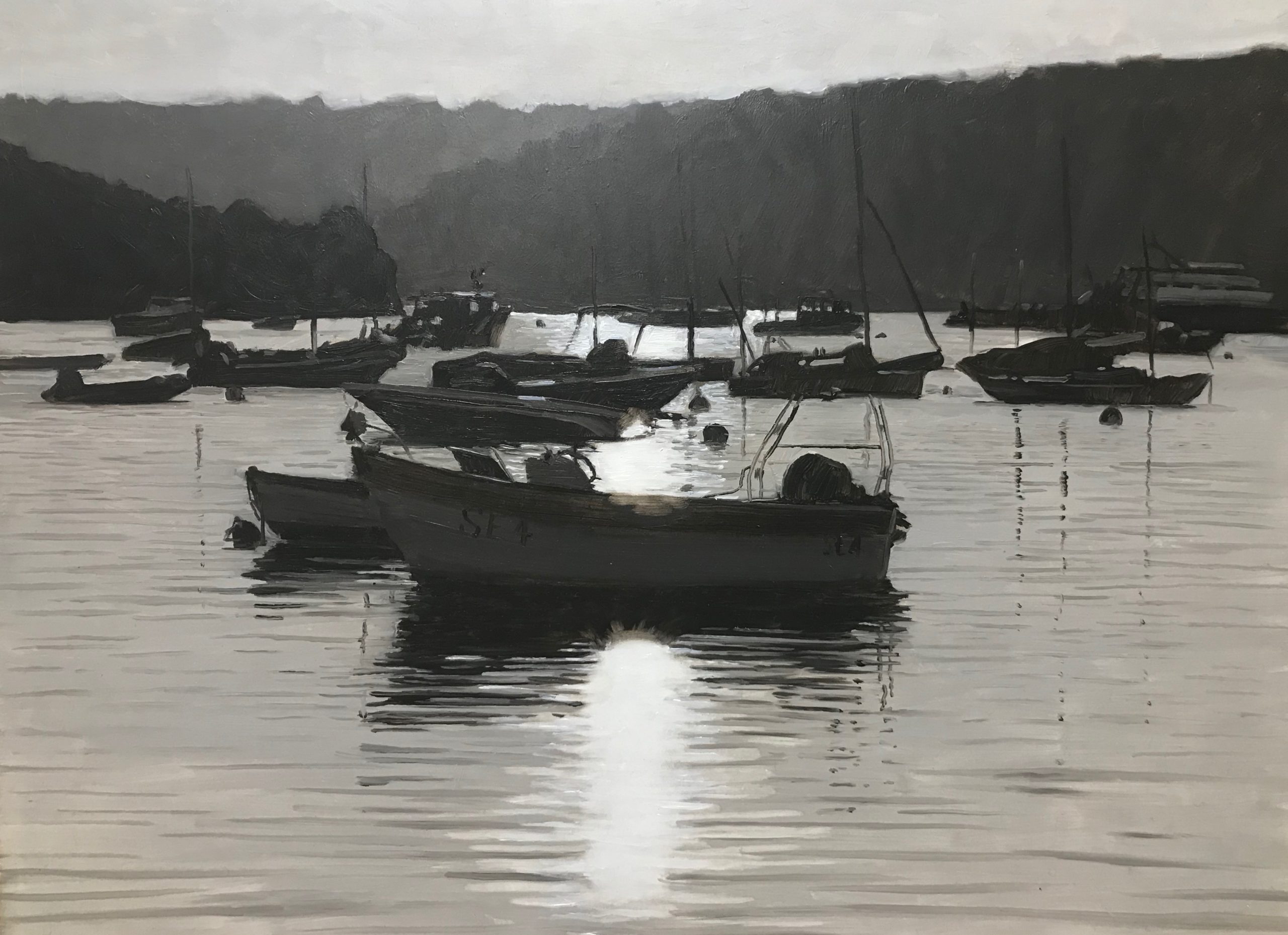 <br><em>Salcombe Harbour Morning Light</em>, 2020<br>Greg Ramsden<br>Oil on panel, 40 x 30 cm