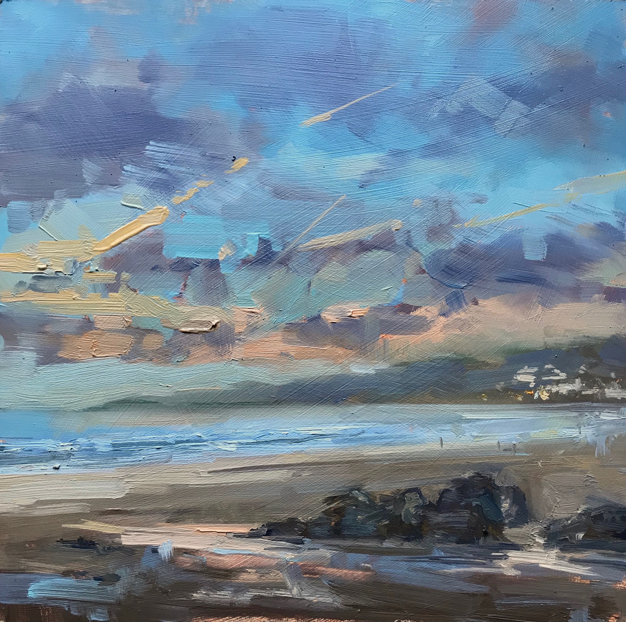 Cloud trails, evening light, 2020 Georgina Potter Oil on canvas, 23 x 23 cm