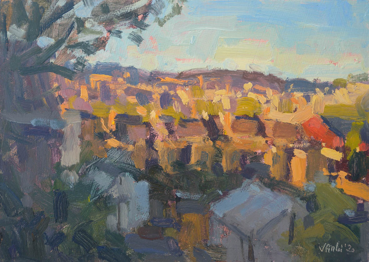 Sunset from the back of my garden, 2020 Valérie Pirlot Oil on board, 17.8 x 25.4 cm