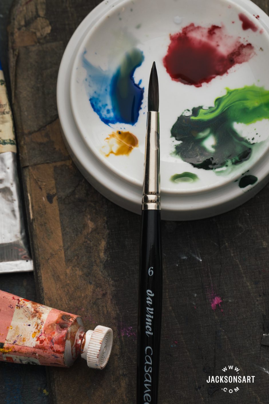 Jack Richeson 9000 Series Synthetic Round Watercolor Brush – Size 12, Short Handle, For Watercolor, Gouache, Acrylic