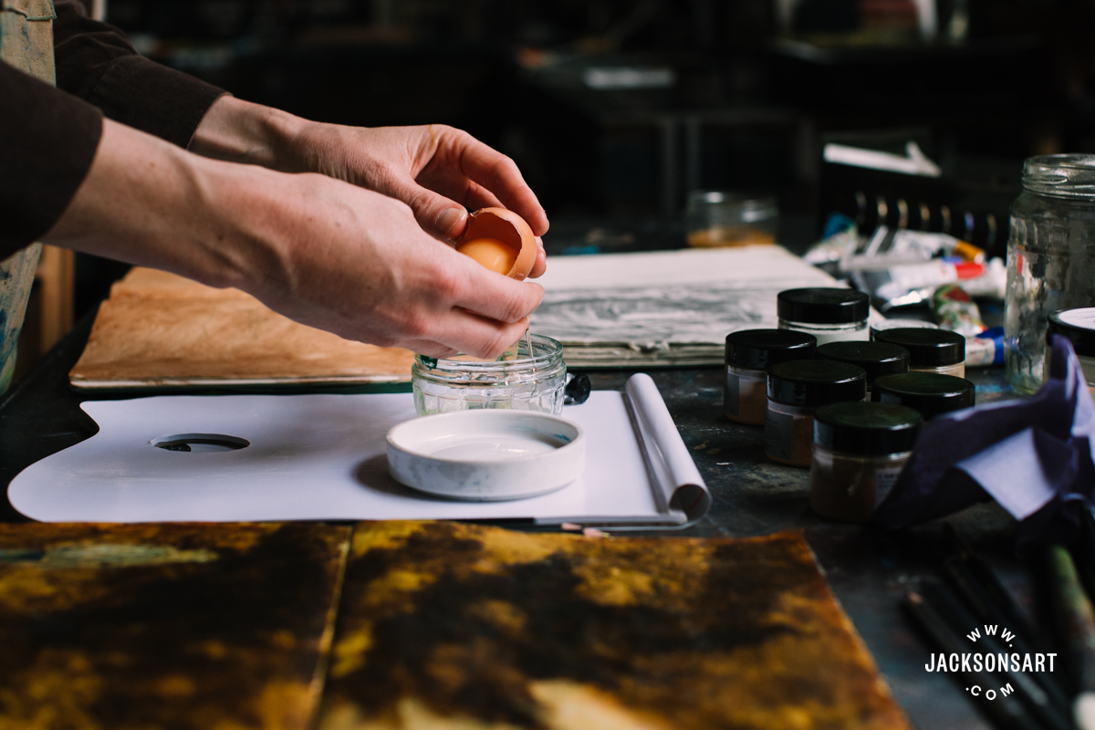 Meg Buick preparing egg tempera