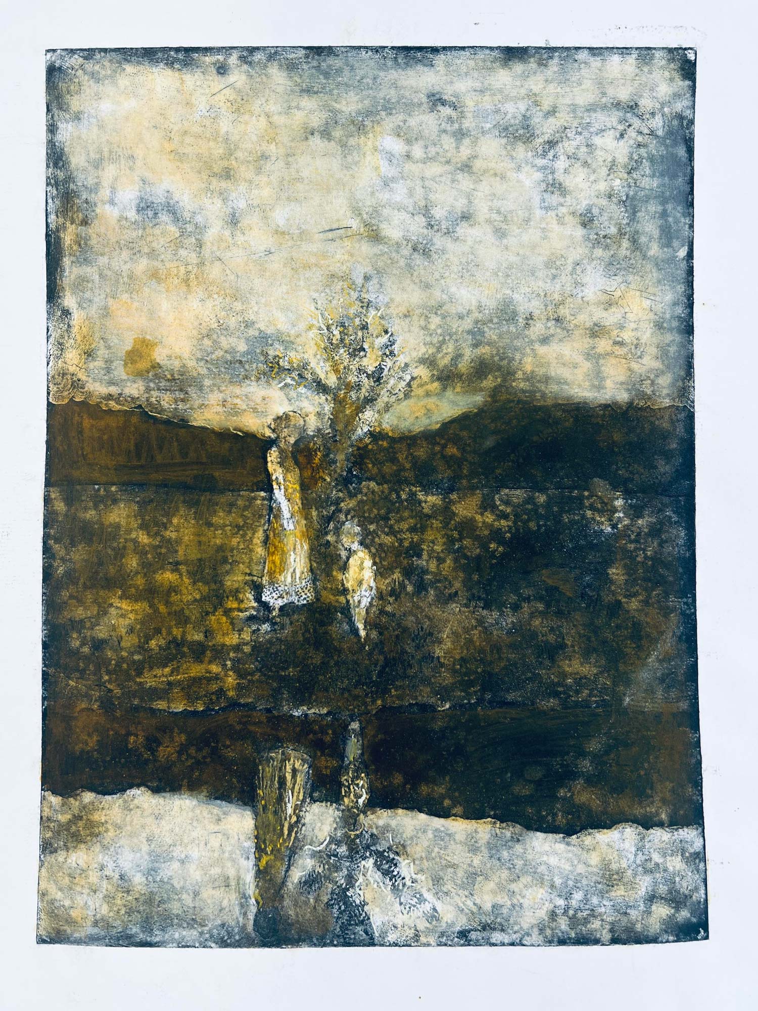 Mother and Child, etching, pastel and pencil on paper. 40 x 50 cm.
